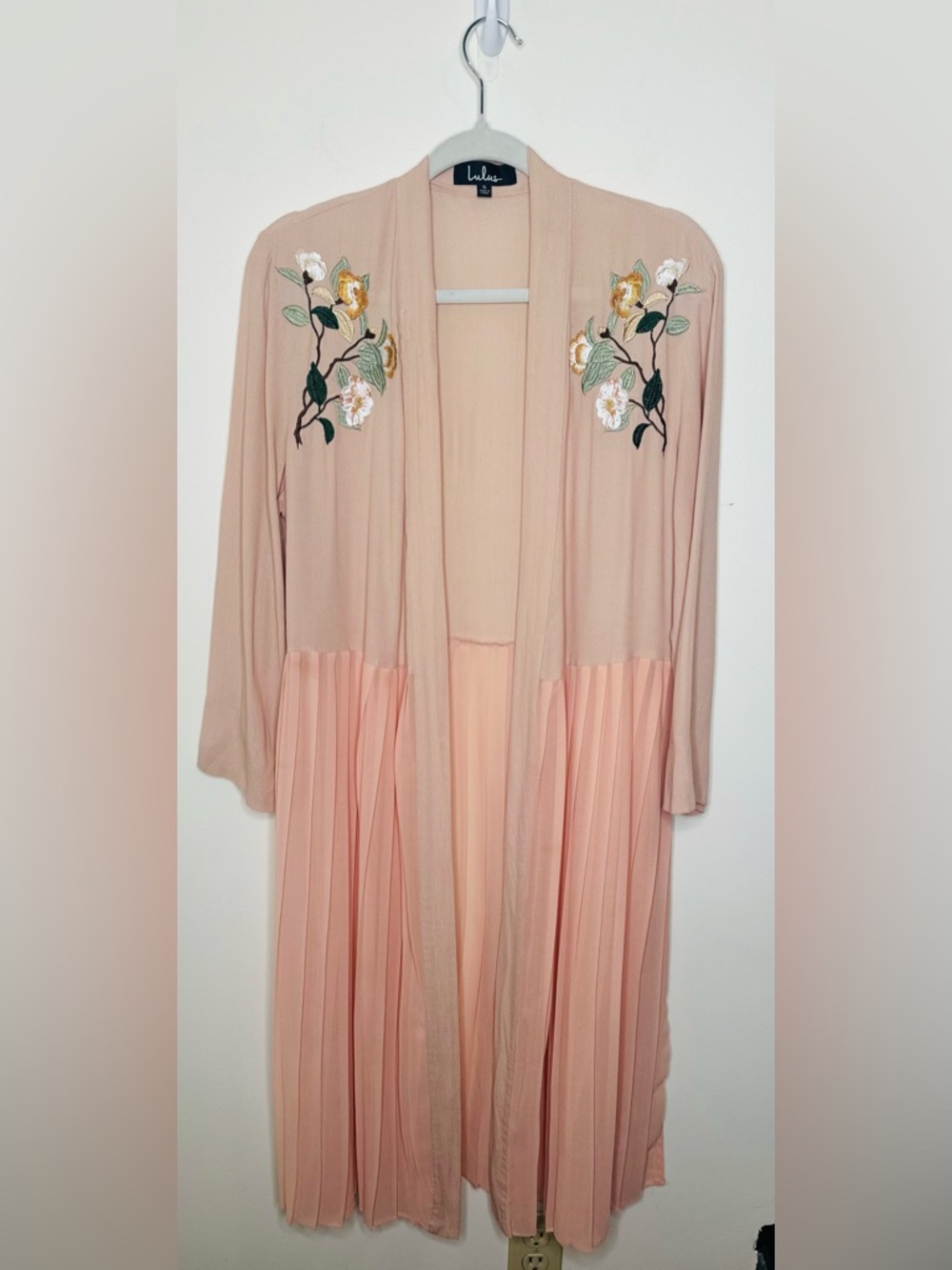 Lulus Blush Embroidered Pleated Duster Cardigan - Picture 2 of 7